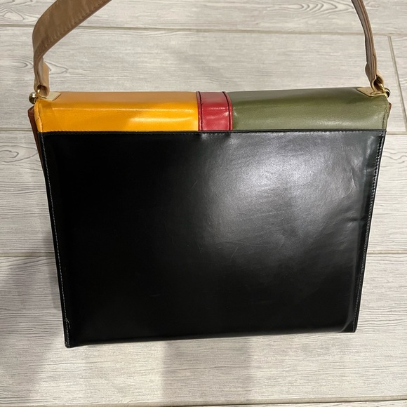 1960s Green ,Gold,Brown & Red Shoulder Bag with Color-Blocking Design - Picture 5 of 13